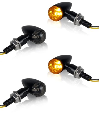 NTHREEAUTO Bullet Motorcycle Turn Signals, Smoked Lens Metal Turn Signal Lights for Cafe Racer Cruiser Compatible with Harley Honda Yamaha Kawasaki, Black Housing - 4Pcs