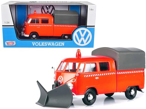 VW T1 Pritsche Plane orange mit Schneepflug Modellauto 1:24 Motormax