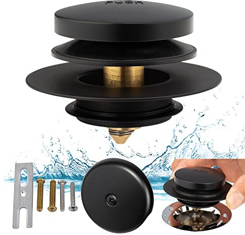 Artiwell EZ Kit de conversion universel avec embout de vidange de baignoire avec plaque frontale de trop-plein à 1 trou et bouchon de baignoire pop-up, noir mat