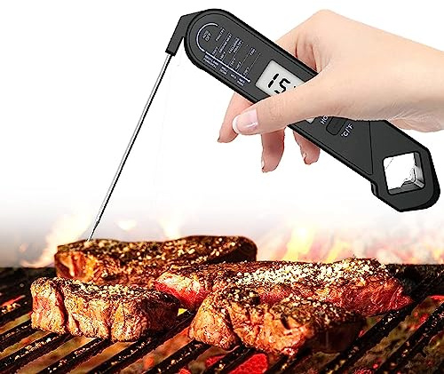 Wisada Termometro Digitale da Cucina, Sonda Lunga Pieghevole con Rotazione di 180°, Termometro da Cucina a Lettura Istantanea, Termometro per Carne con Retroilluminazione, per Cucinare (Nero)