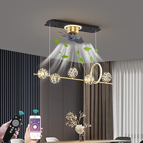 KZT Deckenventilator Mit Beleuchtung LED Leise Deckenleuchte mit Ventilator Fernbedienung und APP Dimmbar Esszimmer Lampe Fan Pendelleuchte für Wohnzimmer Büro Schlafzimmer Lüfter Kronleuchter, 100cm