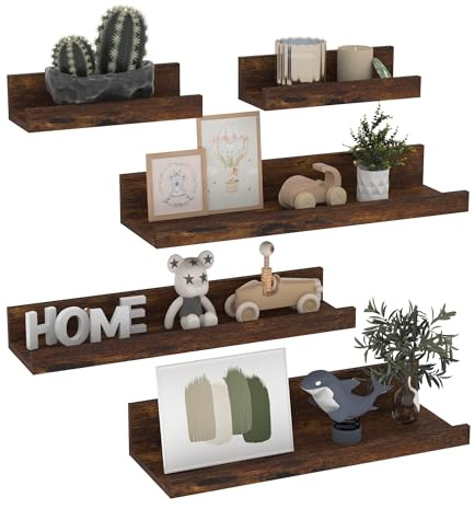 Giftgarden 40cm Estanteria Pared de Madera, Baldas Pared Marrón para Baño, Entrada Recibidor, Cocina, Salon-Juego de 5 con Diferentes Tamaños