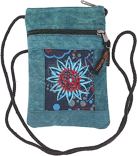 GURU SHOP Boho Brustbeutel, Passporttasche - Petrol, Unisex - Erwachsene, Baumwolle, 18x12x4 cm