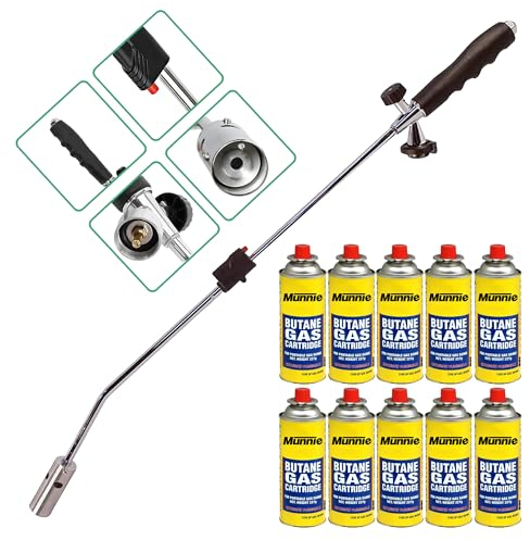 Munnie Gas-Powered Weed Burner with Auto Ignition | Weed Killer Weed Burner | Adjustable Flame | Eco-Friendly Compatibility with Butane Gas Canister (Burner + 10 Canister)