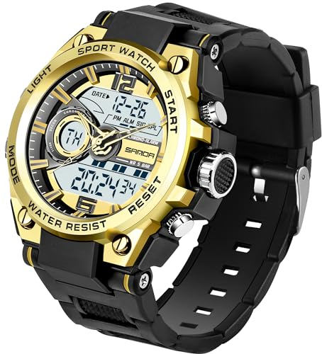 PINIDOUS Orologio Uomo Orologio Digitale Sportivo Uomo,Analogico Digitale Display Orologio Impermeabile Militari con Allarmi,Cronometro,Suoneria Oraria Orologio Multifunzione