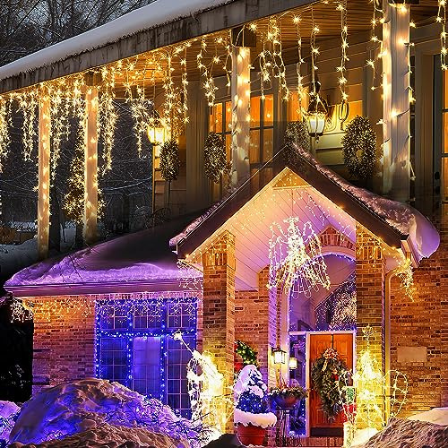 Sonnewelt Eisregen lichterkette außen 15m 600 leds lichterketten aussen mit Stecker fairy lights innen für Party Garten Weihnachten Hochzeit Beleuchtung Deko Warmweiß