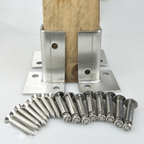Adjustable Post Base for Concrete, 2 4 Pcs Wood Fence Pergola Brackets/ Half Column Anchor for Deck Railing Mailbox, Heavy Duty Silver Square Posts Sleeve ( Color : 4 PCS , Size : 40x40x100mm/1.6x1.6x