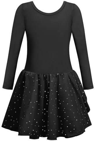 Sinoeem Kinder Ballettkleidung Mädchen Ballettkleid Tanzbody Gymnastikanzug Lange Ärmel Balletttrikot Tanzkleid aus Baumwolle mit Chiffon Rock Tütür