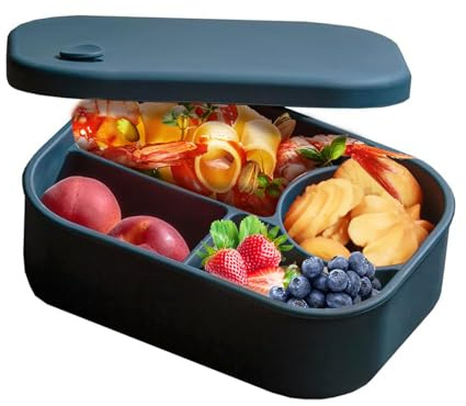 alouweekuky Porta Pranzo con Quattro Scomparti, Lunch Box in Silicone Adatto per Adulti e Bambini, Portapranzo, Lunchbox Senza BPA, Adatto a Scuole, Picnic e Parchi(Blu)