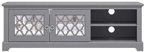 Galano Novara Wide TV Unit – Entertainment Centre for up to 65 TV – 150cm TV Stand Cabinet with 2 Doors and Open Shelves – Large Storage for Living Room – Cool Grey