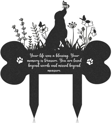 Rngmsi Pet Grave Markers Dog, Metal Dog Memorial Garden Markers Decorations for Cemetery, Pets Waterproof Grave Stakes Plaque Pet Headstone Garden Memorial Graves(13.4 x 12 in)