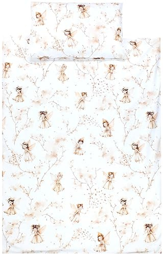 TupTam Kinder Bettwäsche Set Babybettwäsche Bettbezug 100 x 135 120 x 90 Kissenbezug 40 x 60 Jungen Mädchen 2-TLG, Farbe: Beige/Feen, Größe: 120x90 cm