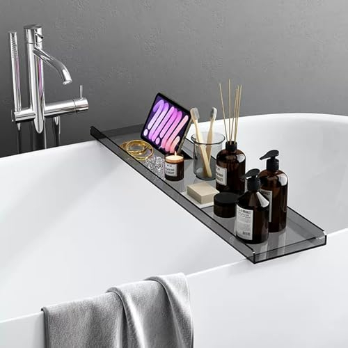 Badewannenablage, Acryl-Badewannen-Caddy Mit Zwei Seiten Leitplanke, Durchsichtiges Badewannen-Organizer-Gestell, Brücken-Duschregal-Tablett, Multifunktionales Wannenzubehör (Schwarz, 100 cm (39 3/8)