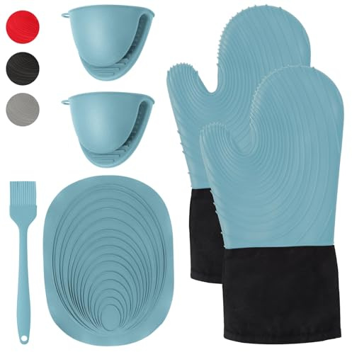 WUFANC Ofenhandschuhe Silikon, Topfhandschuhe Hitzebeständig Mit Drei Lagen Baumwolle, Sind Hochtemperaturbeständig, Flexibel Und Bequem, Geeignet Zum Backen Und Grillen Im Freien