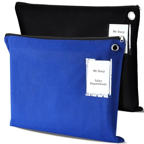 Humyoun 2 Pcs Canvas Mail Zipper Bags 18 x 14, Black, Blue