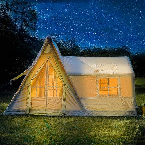 SSLW Aufblasbare Zelte für Camping, aufblasbares Zelt für 8–10 Personen mit Handpumpe, einfach aufzubauendes aufblasbares Zelthaus, wasserdichtes Oxford Air Glamping-Zelt mit Herdanschluss