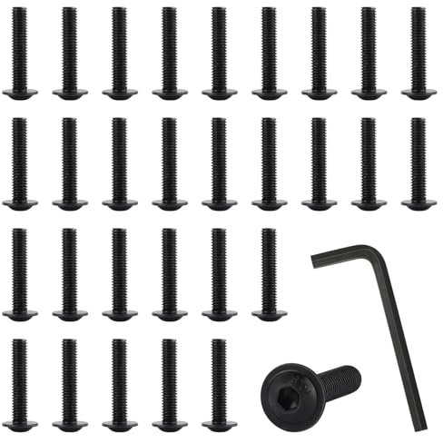 30 viti a testa bombata M6, in acciaio al carbonio, viti a testa piatta M6 x 30 mm, viti M6 nere con esagono incassato e vite a testa semicircolare per la ristrutturazione