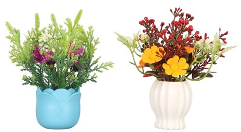 Sunicon Plantes Aquatiques artificielles, 2 pièces en Silicone exquises Fleurs d'aquarium artificielles avec Vase pour décoration de Maison et de Bureau