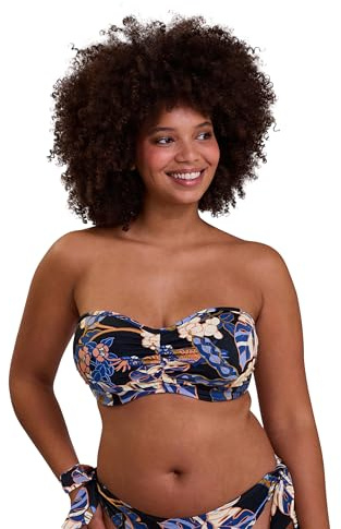 SANS COMPLEXE-bandeau-baddräkt med bygel-Fidji-svart, Svart exotiskt tryck, 75C