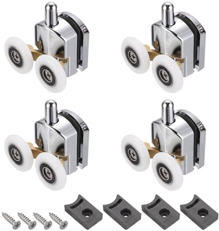 sourcing map 4 Pcs Shower Door Rollers, 23mm Dia Copper Bathroom Glass Door Bottom Twin Rollers Runners for 4-5mm Glass Door, Kitchen Sliding Door Pulleys Wheels Replacement with Screw, Silver