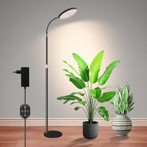 SENCHIKER Pflanzenlampe 24V Vollspektrum, LED Pflanzenlampe für Zimmerpflanzen, Grow Lampe mit LM281B+ & 660nm Rotlicht, Timer, 5 Helligkeitsstufen, höhenverstellbar 50–136cm, 20W, 350μmol/s/m²@15cm