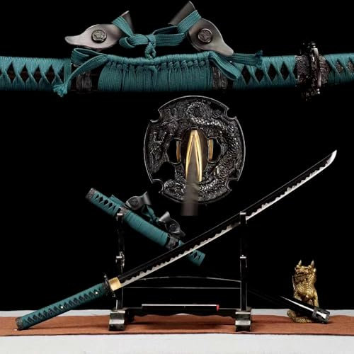 103cm handgefertigtes Samurai-Schwert,Klinge aus Kohlenstoffstahl mit Schwärzungsprozess,Scheide aus massivem Holz mit exquisiter Dekoration,echtes Katana zum Requisiten,Kendo-Training,Weihnachten