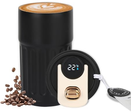 Newvenper Vakuumisolierter Reise-Kaffeebecher aus Edelstahl, LED-Temperaturanzeige, isolierter Becher, sus316, BPA-frei, auslaufsicher, mit Deckel, für heiße und kalte Getränke, Kaffee, Tee und Bier,