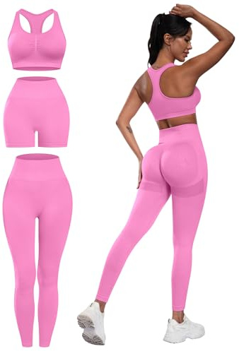 SALSPOR Set da allenamento da donna, 3 pezzi, con leggings che solleva i glutei, reggiseno sportivo ad alto impatto e pantaloncini da palestra, Small