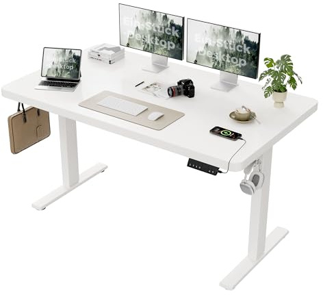 Agilestic Elektrisch höhenverstellbarer Schreibtisch 140x80 cm, Weiß | 2 Motoren, 120 kg Tragkraft, 25 mm nahtlose Tischplatte, 4 Speicherplätze, Anti-Kollision, leiser Motor, für Homeoffice