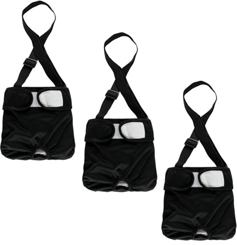 Hisprout 3-Pack Weibliche Hundewindel mit Straps Wiederverwendbare Waschbare Atmungsaktive Haltbare Hundehose für Hitzesaison Periode Inkontinenz(M,Black)