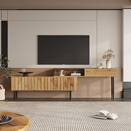 Jaxenor TV Schrank mit Marmor und Holzmaserungsdesign, Moderner TV Bank mit 6 Eisenbeinen, Fernseher Schrank für Wohnzimmer, PVC-Kante, Holzfarbe