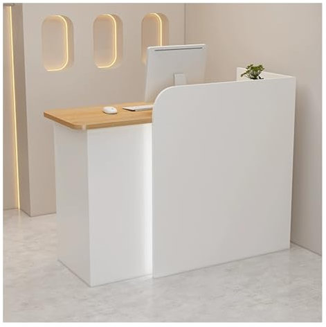 Moderner Empfangstresen mit Abgerundeter Rückwand, offenem Ablagefach und abschließbarer Schublade – Elegantes Kassendesign für das Büro von Friseur- und Schönheitssalons (Natur)