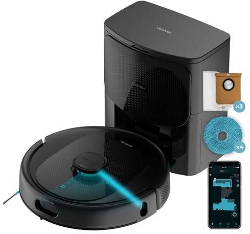 Cecotec Saugroboter Conga 9990 AI Spin Revolution Supreme Home, 10.000 Pa, Laser-Navigation, Selbstentleerungsstation, Künstliche Intelligenz, Hindernisvermeidung, App-Steuerung, 240 Min. Laufzeit