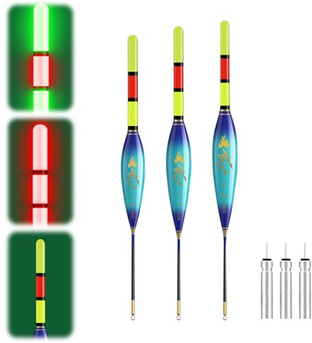 FUFRE Led Posen Angeln, 3er Set Schwimmer Angeln mit LED Verfärbung-Licht 4g/5g/6g/7g/8g/9g, Schwimmer Angelzubehör mit Batterie, Fishing Accessories, für Angeln am Teich See Fluss
