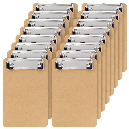 PINGEUI Confezione da 16 tavolette portablocco A6 in truciolato con foro per appendere scalabile e clip in metallo, portablocco in legno, per ufficio, ristorante, forniture per ufficio