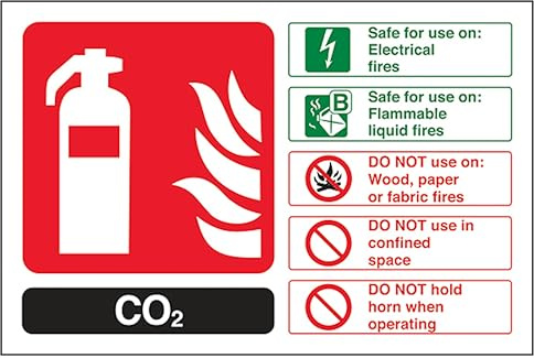 V Safety - Señal de seguridad compuesta de aluminio para extintor de CO2, horizontal, 200 x 150 mm, 3 mm