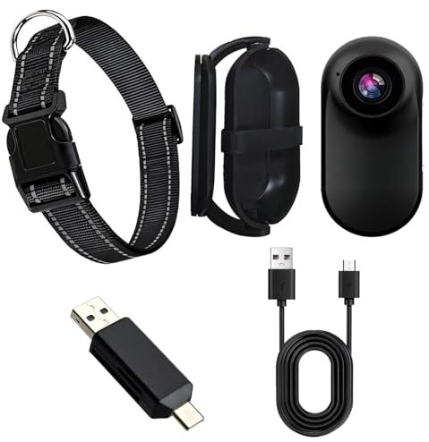 Kronabelle Action Kamera für Haustiere, HD Mini Halsband Kamera mit 360° Halterung, Verstellbares gewebtes Halsband, USB-Kabel, OTG-Adapter für Hunde und Katzen
