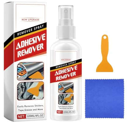 Klebstoffentferner-Spray, 120 ml, Aufkleber-Entferner-Werkzeug mit Schaber und Handtuch, schnell wirkende Aufkleber-Reinigungswerkzeuge, professionelle Auto-Detaillierung für Innenbereich