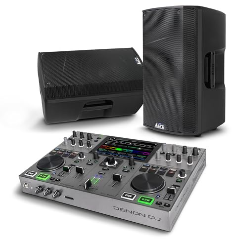Denon DJ PRIME GO+ DJ Controller and ALTO TX412B Powered PA Speakers Pair for Live Music, DJ sets, Events, Music production