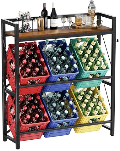 YOUDENOVA Getränkekistenregal,Getränkeregal mit Ablage für 6 Kisten,Braun kistenregal,Freistehend Kistenständer,32D x 104W x 118H bierkastenständer