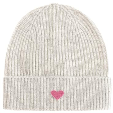 Zwillingsherz 100% Kaschmir Umschlag-Mütze mit Herz-Patch – Strickmütze – Hochwertige Wintermütze One Size – Weiche & warme Beanie für Damen – Premium Qualität für Herbst, Winter & Frühling