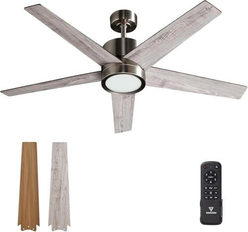 Vagizm Ceiling Fan with Light for Bedroom: 52 inch Silent Ceiling Fans with dimmable Light - Remote Control - Reversible DC Motor - Gray - 5 Blades - Suitable for Living Room