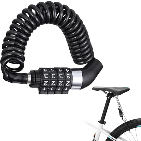 GNALIA Candado Bicicleta 1 Unidad 1.5M Cable Casco Moto Antirrobo 4 Dígitos Alta Seguridad Negro