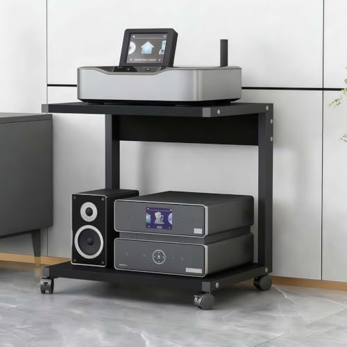 TAUIANE Mueble Multimedia De 2 Niveles, Estante para Consola De Videojuegos, EstanteríA Moderna para Audio Y VíDeo, con Ruedas, Estantes De Madera, para SalóN O Sala De Juegos,001,50x40x55cm