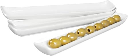 dingdaer 4-Pack Olive Plates-Versatile Ceramic Olive Tray for Snacks, Appetizers Platter-Long Shape Boat Tableware for Entertaining and Displaying Appetizers-Dishwasher & Microwave Safe, 14 Inch