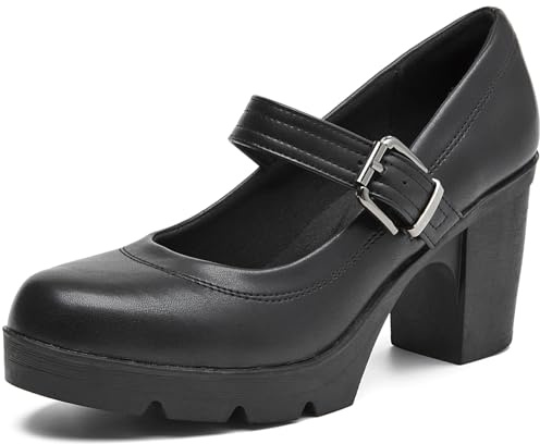 WUIWUIYU Women's Chunky Low Block Heels Mary Jane Closed Toe Work Pumps Comfortable Round Toe Dress Wedding Shoes