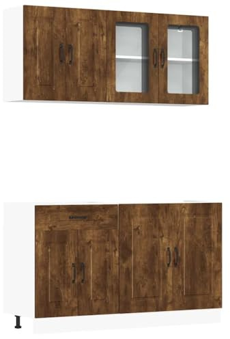 WRJENFSC Kalmar - Juego de muebles de cocina (4 piezas, madera de roble ahumado, incluye armario bajo fregadero y armarios colgantes, muebles de cocina modernos con patas regulables)
