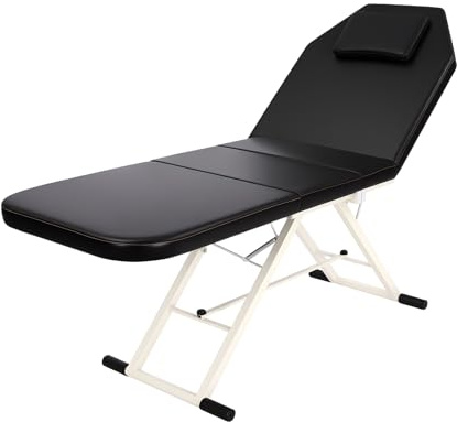 CHAPINGNI 180 x 60 x 60CM 3 Zonen Mobile Klappbar Massageliege, 250KG Tragfähig Stahl Höhenverstellbar Massagetisch Kosmetikstuhl mit Kopfstütze PU Polster für Spa Salon Tattoo Schönheit (Schwarz)