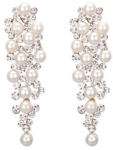 Clearine Damen Ohrringe Hochzeit Braut Kristall Ivory farbe Künstliche Perlen Viel Beaded Cluster Chandelier Dangle Ohrschmuck Klar Gold Ton