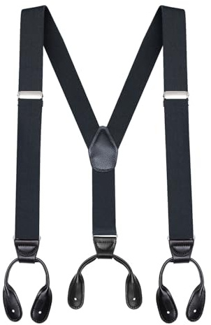 Buyless Fashion Button End Suspenders for Men - 48 Adjustable Straps 1 1/4 - Y Shape - 5113-Black